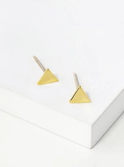 18K Gold Dipped Minimalist 5mm Brass Flat Triangle Sterling Silver Post Stud Earrings