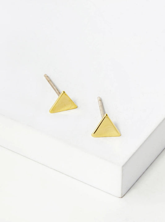 18K Gold Dipped Minimalist 5mm Brass Flat Triangle Sterling Silver Post Stud Earrings