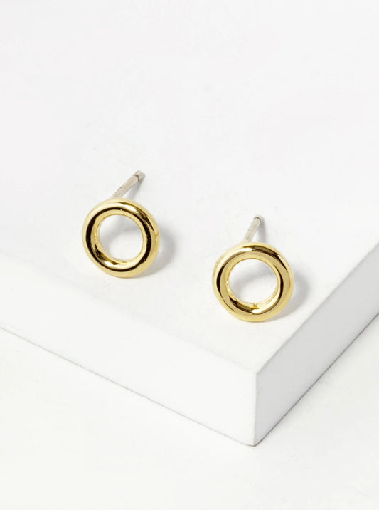 18K Gold Dipped Minimalist 7mm Brass Donut Sterling Silver Post Stud Earrings