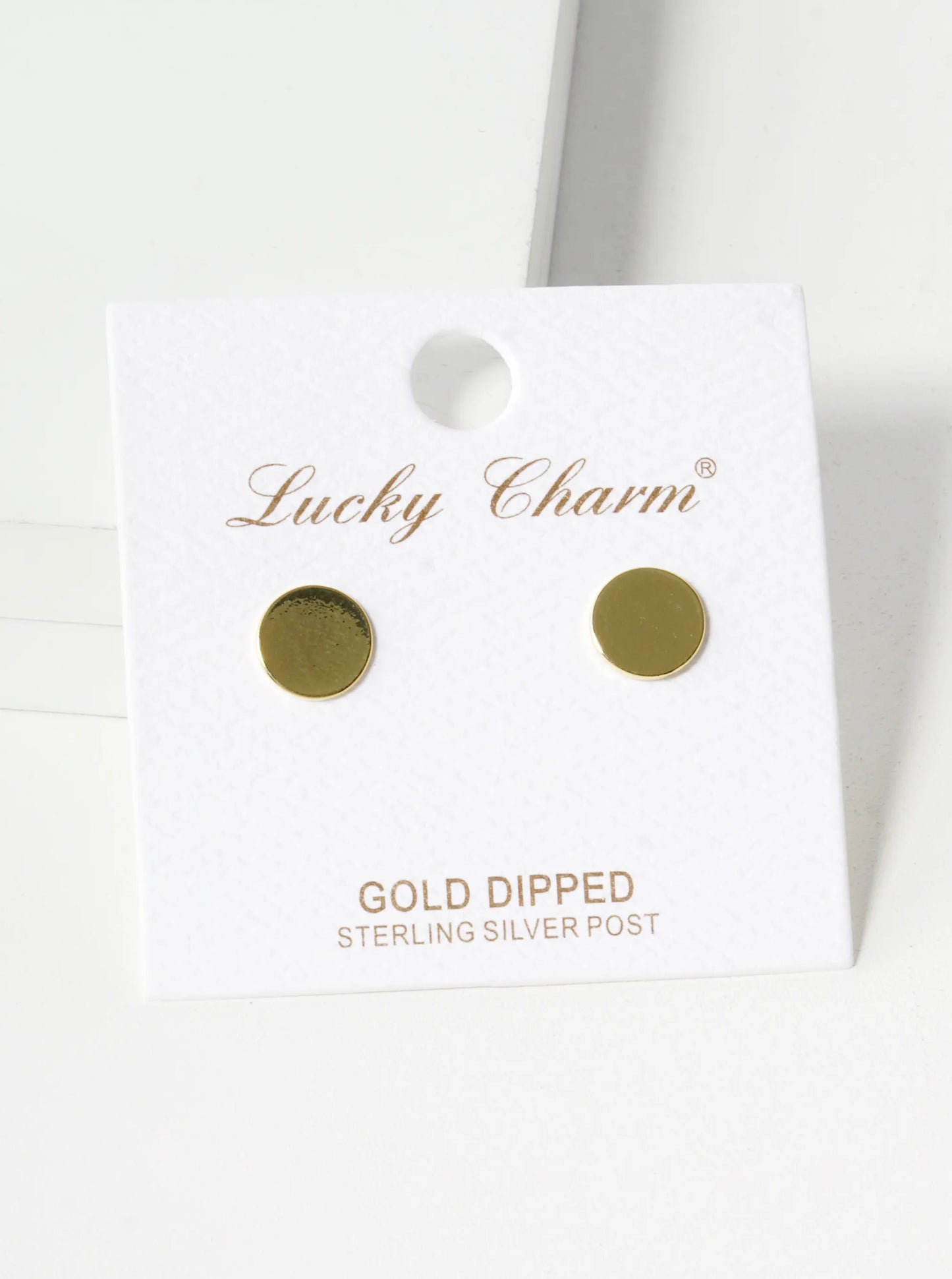 18K Gold Dipped Minimalist 8mm Brass Flat Round Sterling Silver Post Stud Earrings