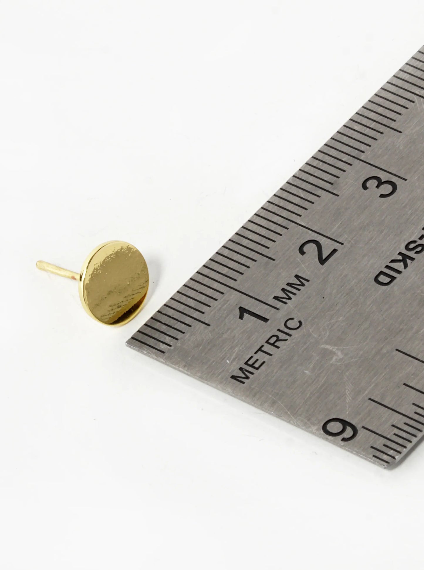 18K Gold Dipped Minimalist 8mm Brass Flat Round Sterling Silver Post Stud Earrings