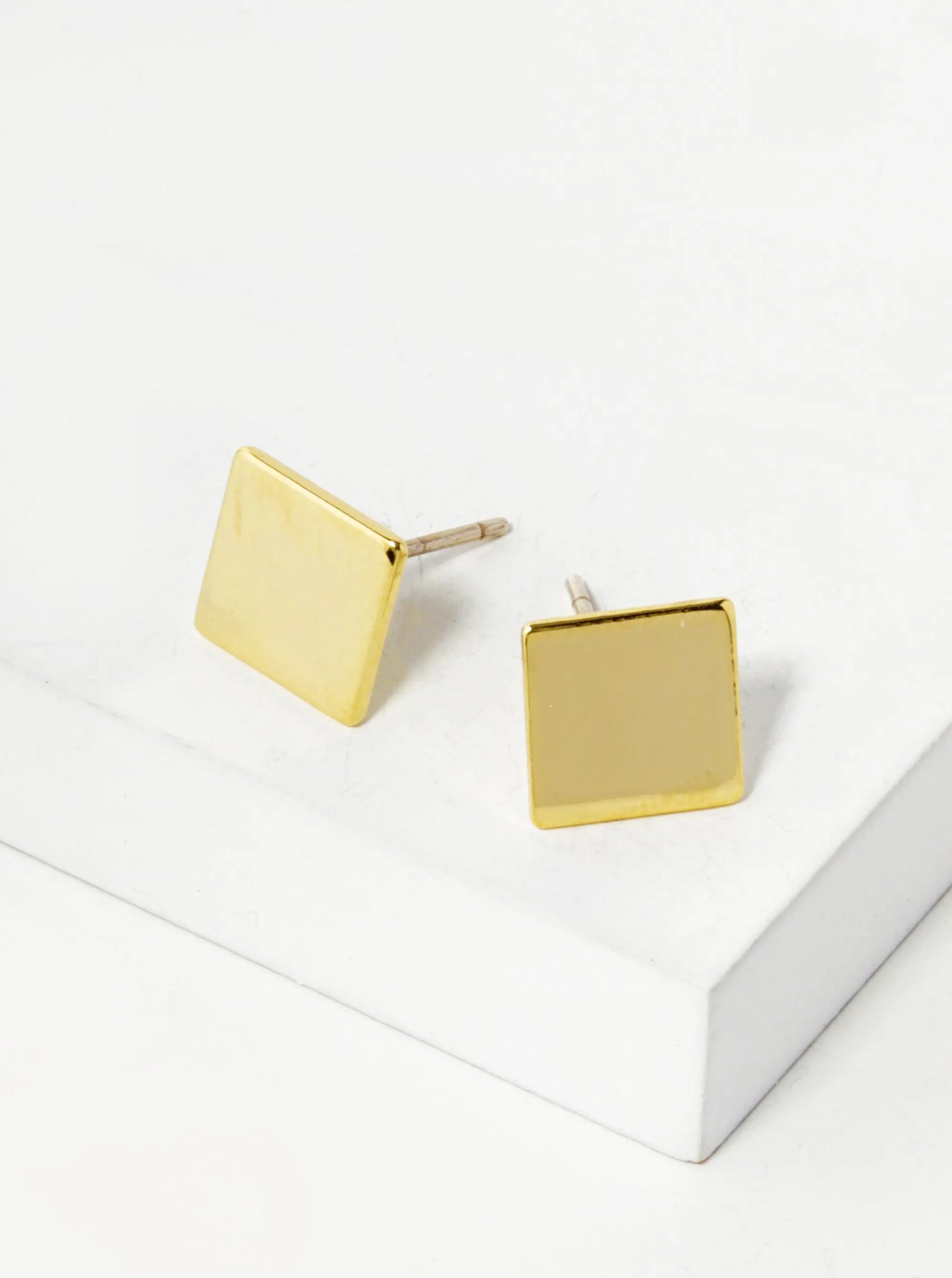 18K Gold Dipped Minimalist 8mm Brass Flat Square Sterling Silver Post Stud Earrings