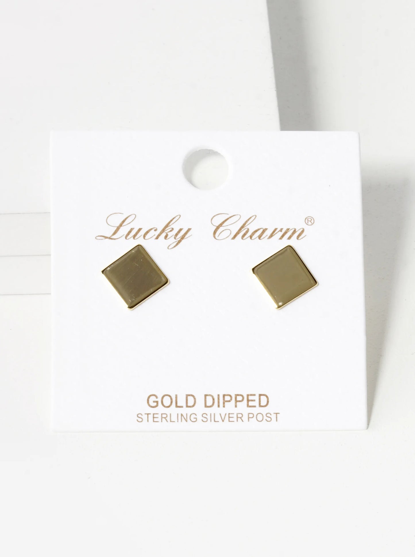 18K Gold Dipped Minimalist 8mm Brass Flat Square Sterling Silver Post Stud Earrings