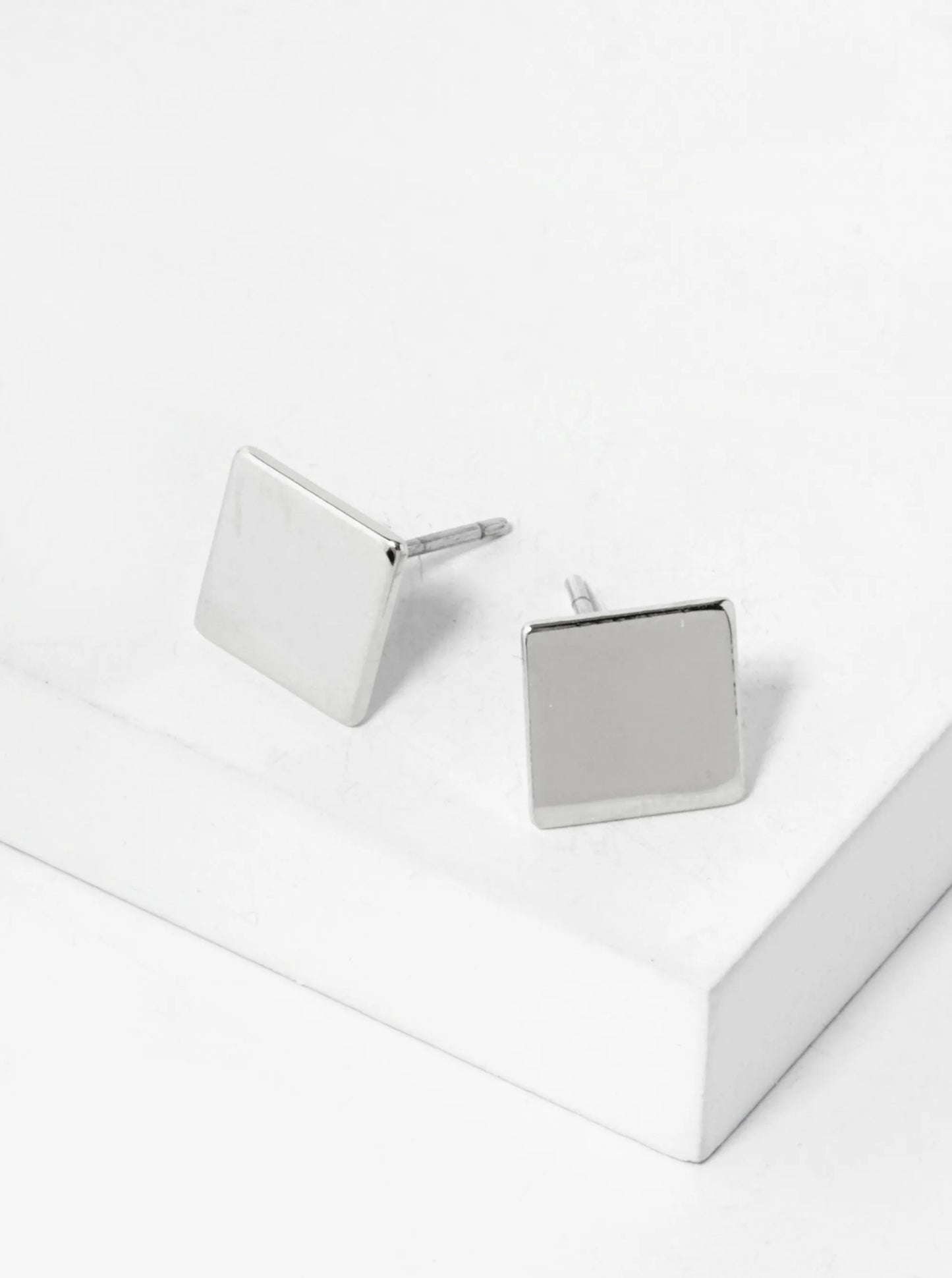 18K Gold Dipped Minimalist 8mm Brass Flat Square Sterling Silver Post Stud Earrings