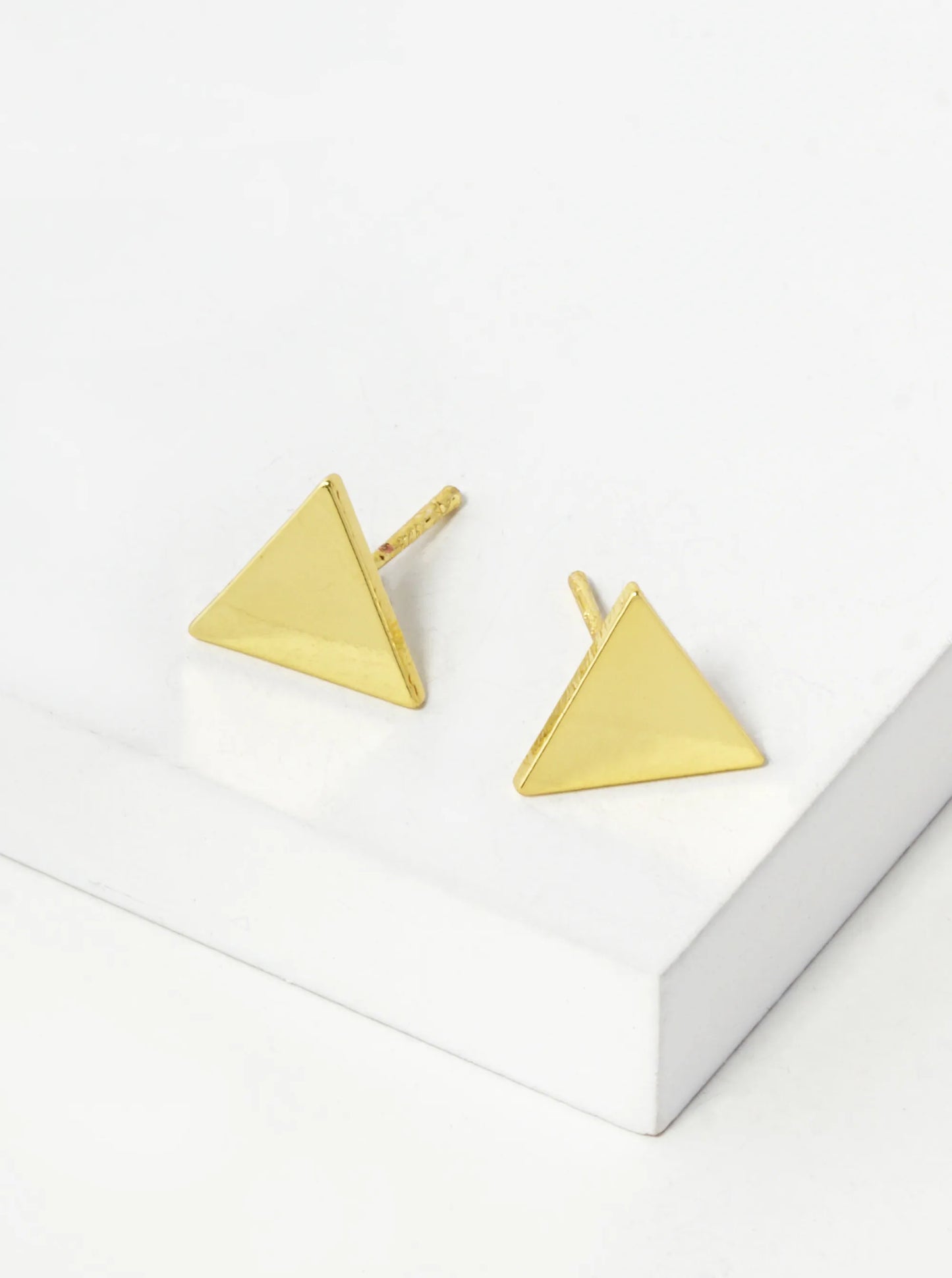 18K Gold Dipped Minimalist 9mm Brass Flat Triangle Sterling Silver Post Stud Earrings