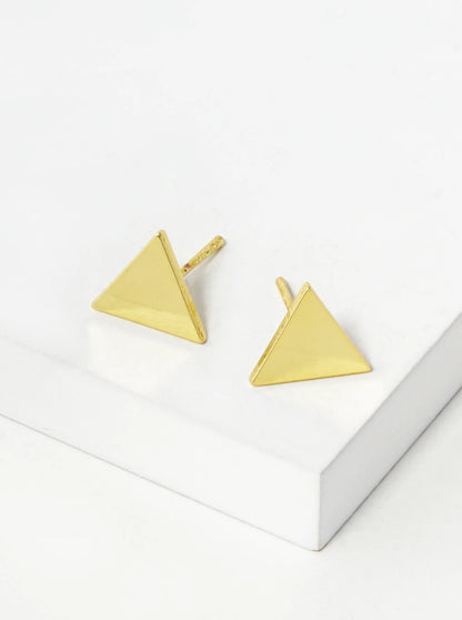 18K Gold Dipped Minimalist 9mm Brass Flat Triangle Sterling Silver Post Stud Earrings
