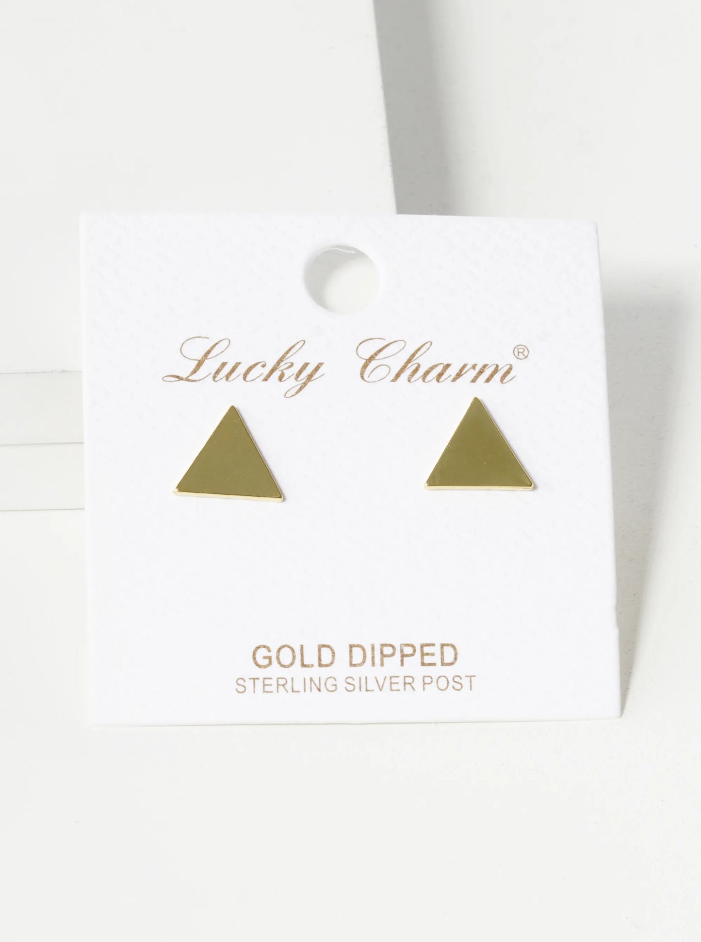 18K Gold Dipped Minimalist 9mm Brass Flat Triangle Sterling Silver Post Stud Earrings