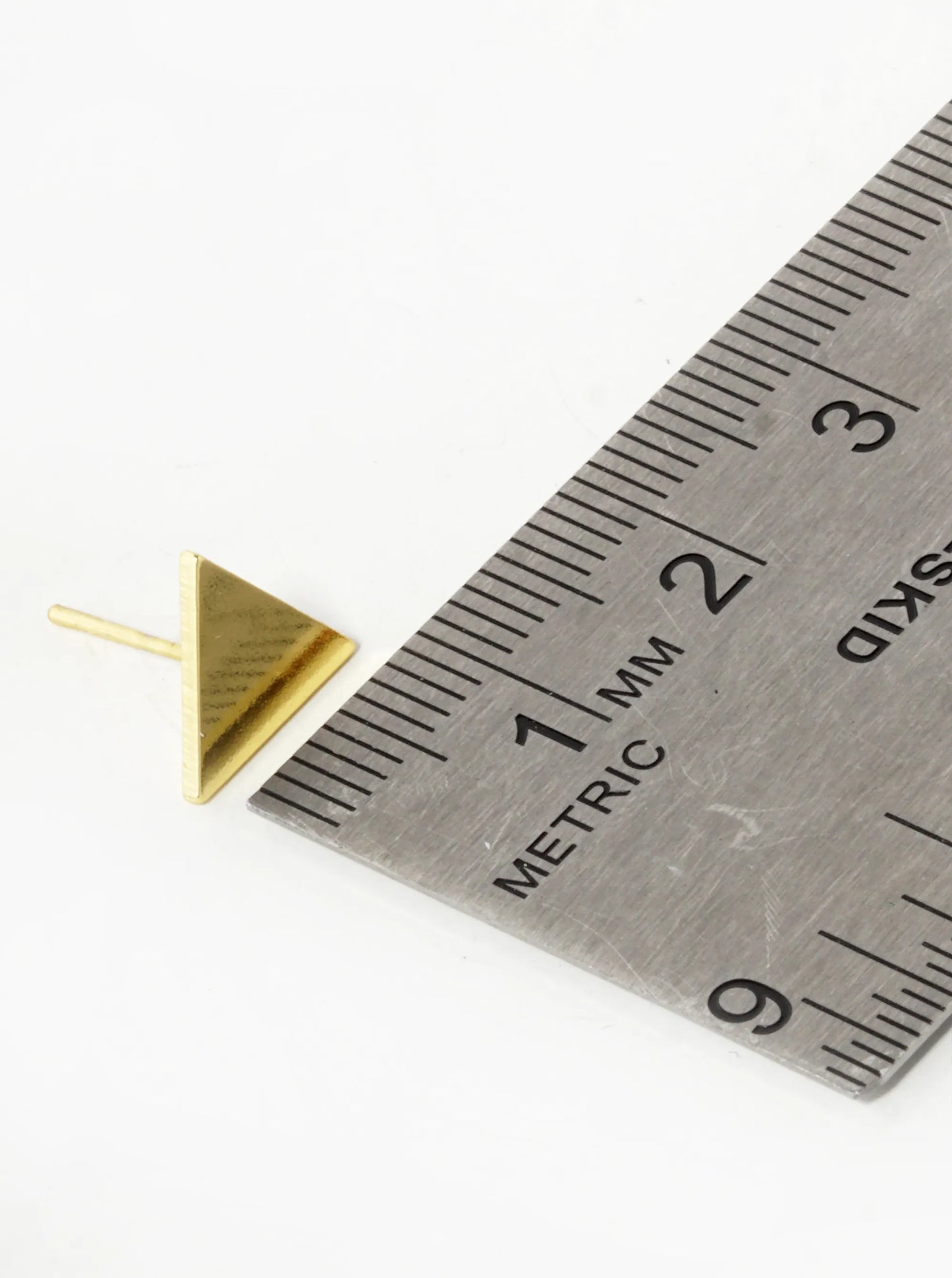 18K Gold Dipped Minimalist 9mm Brass Flat Triangle Sterling Silver Post Stud Earrings