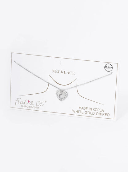 18K Gold Dipped Moon Cutout CZ Pave Heart Pendant Necklace