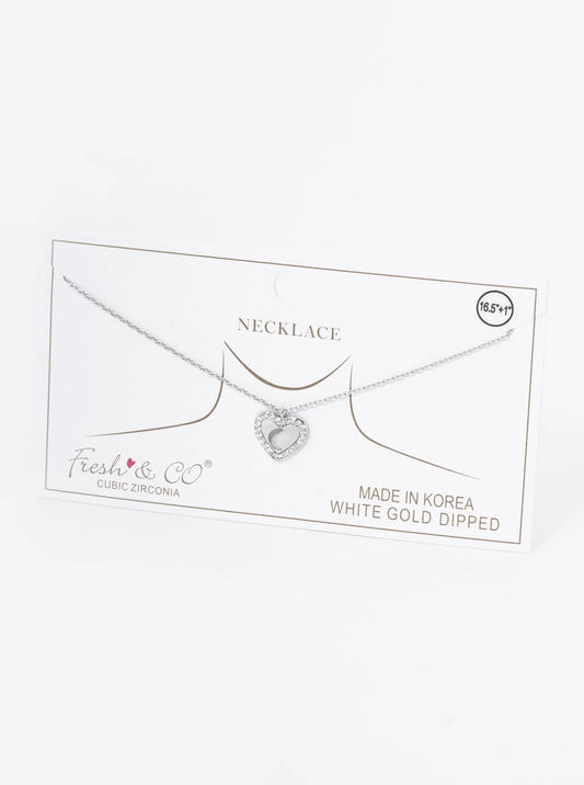 18K Gold Dipped Moon Cutout CZ Pave Heart Pendant Necklace