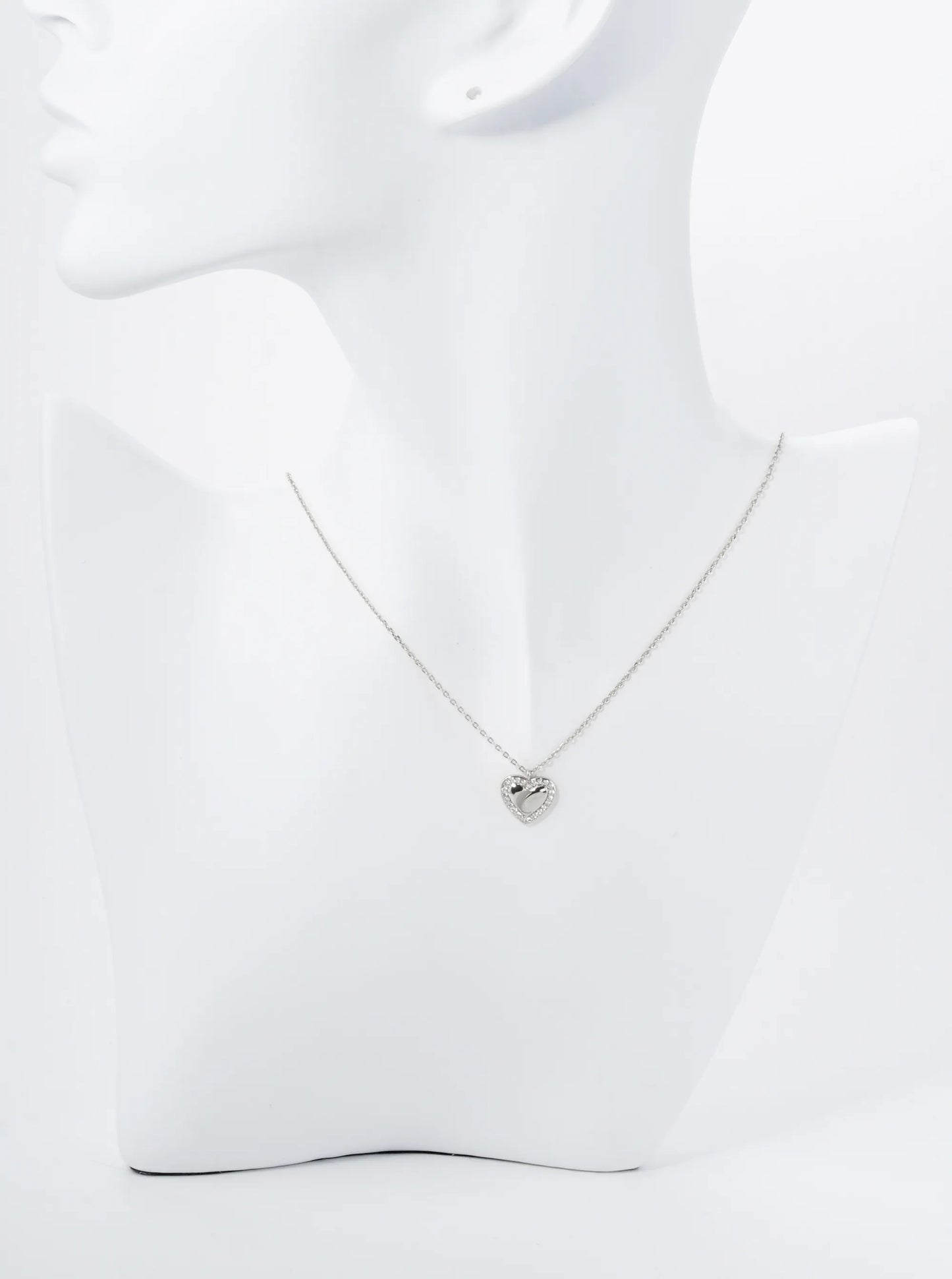 18K Gold Dipped Moon Cutout CZ Pave Heart Pendant Necklace