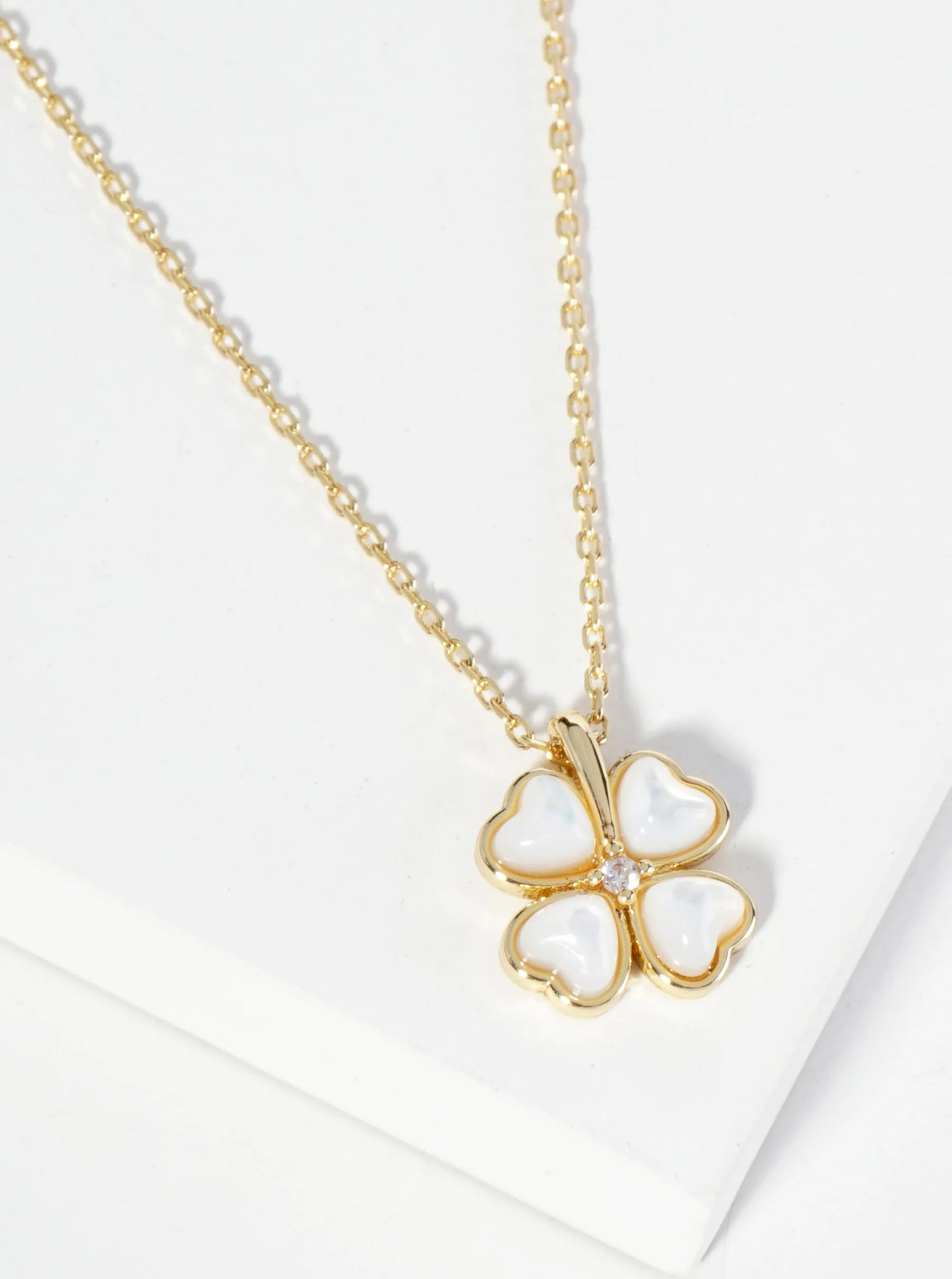 18K Gold Dipped Mother Of Pearl Clover Pendant Necklace