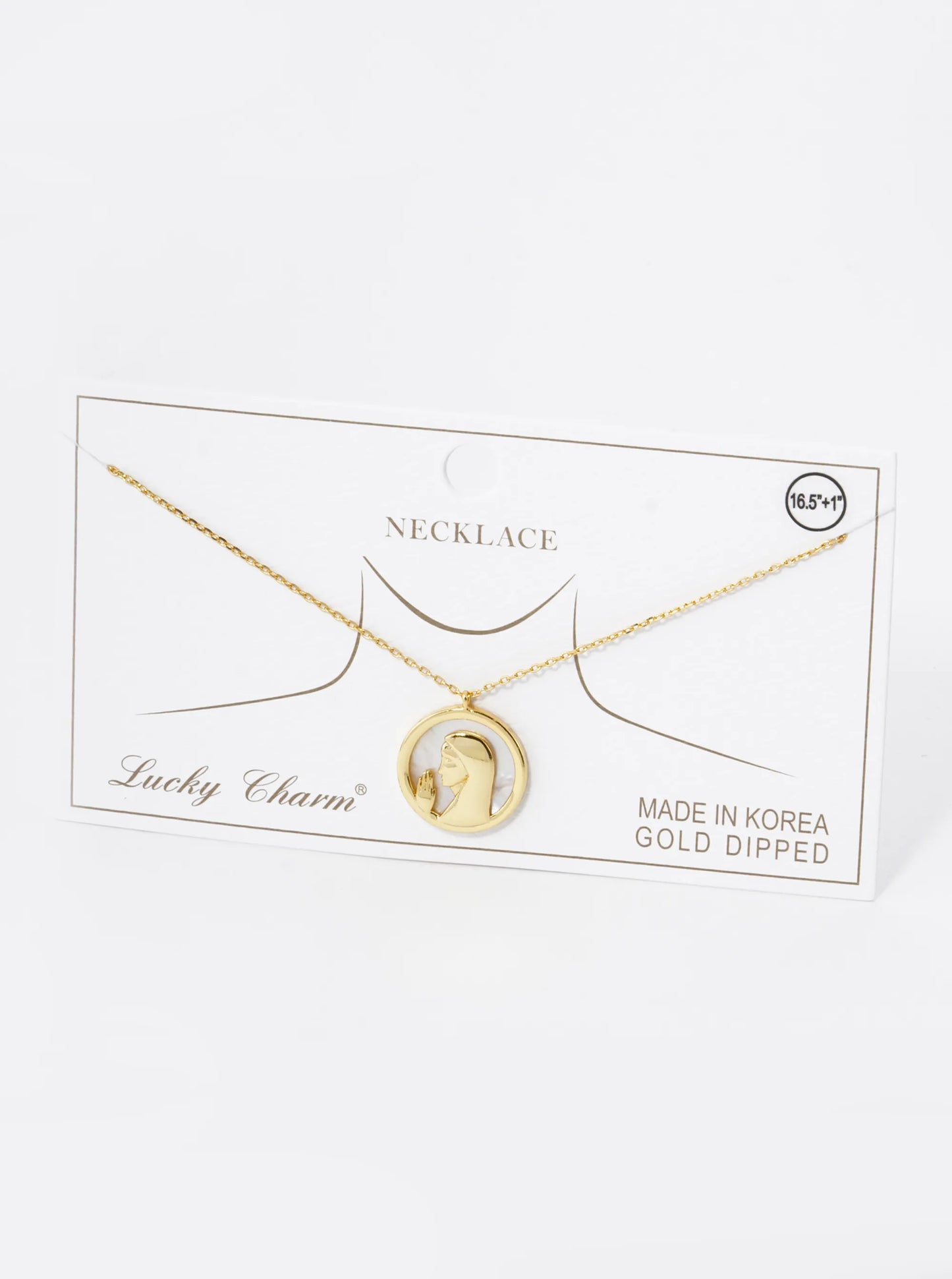 18K Gold Dipped Mother Of Pearl Prayer Pendant Religious Necklace