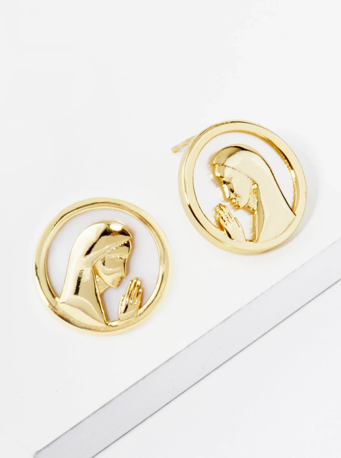 18K Gold Dipped Mother Of Pearl Prayer Stud Earrings