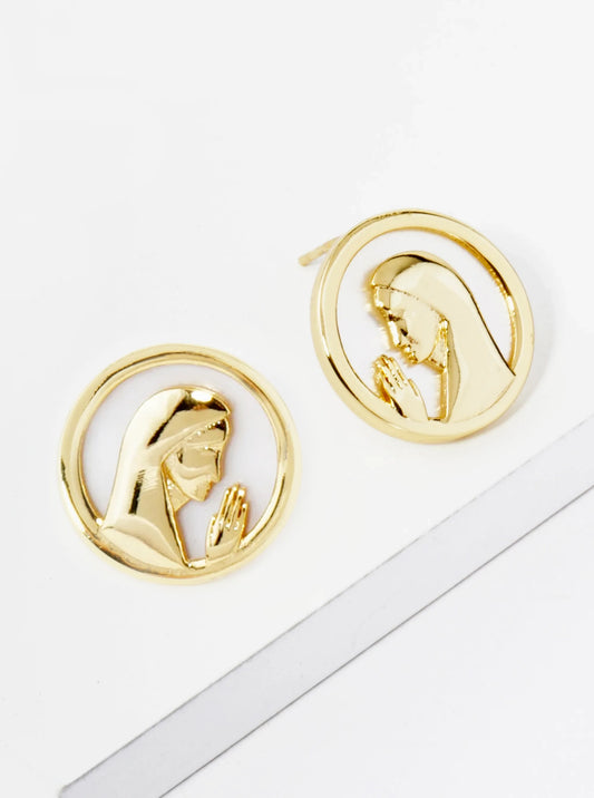 18K Gold Dipped Mother Of Pearl Prayer Stud Earrings