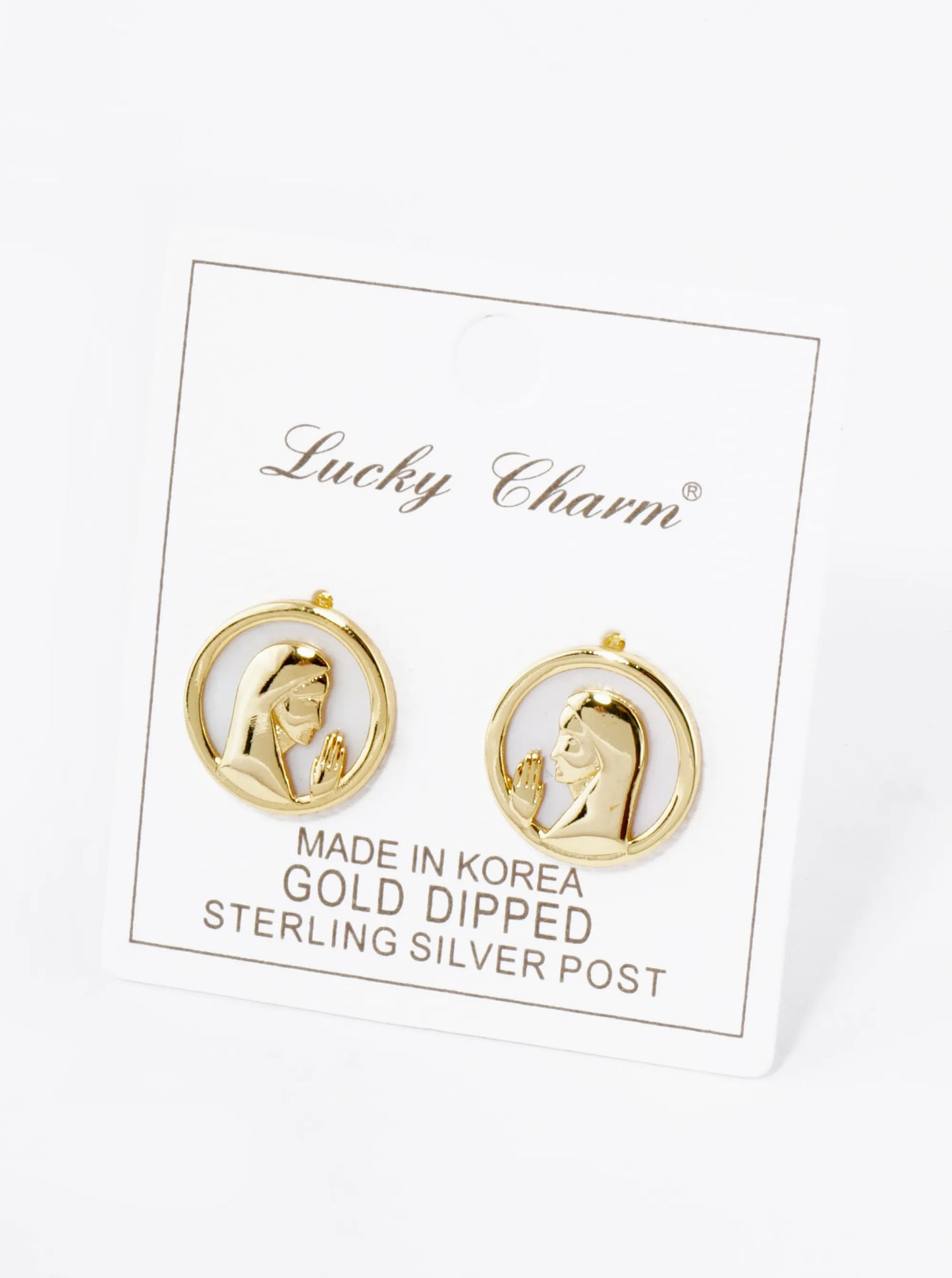 18K Gold Dipped Mother Of Pearl Prayer Stud Earrings