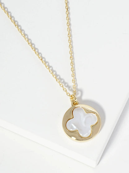 18K Gold Dipped Mother Of Pearl Quatrefoil Pendant Necklace