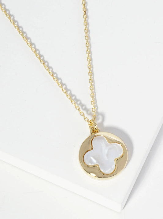 18K Gold Dipped Mother Of Pearl Quatrefoil Pendant Necklace