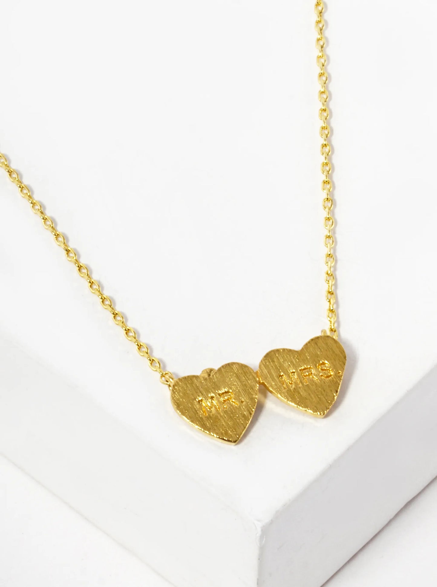18K Gold Dipped Mr And Mrs Engraved Two Heart Pendant Necklace