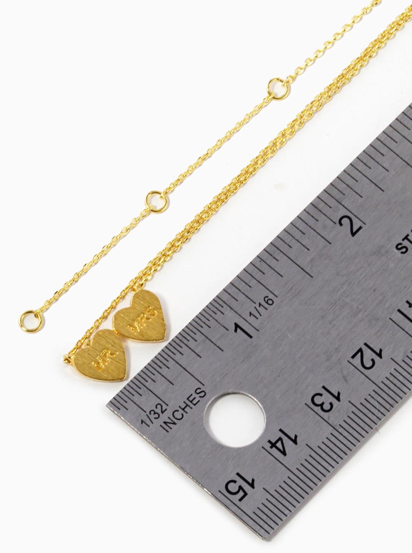18K Gold Dipped Mr And Mrs Engraved Two Heart Pendant Necklace
