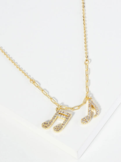 18K Gold Dipped Music Notes Pendant Cubic Zirconia Necklace