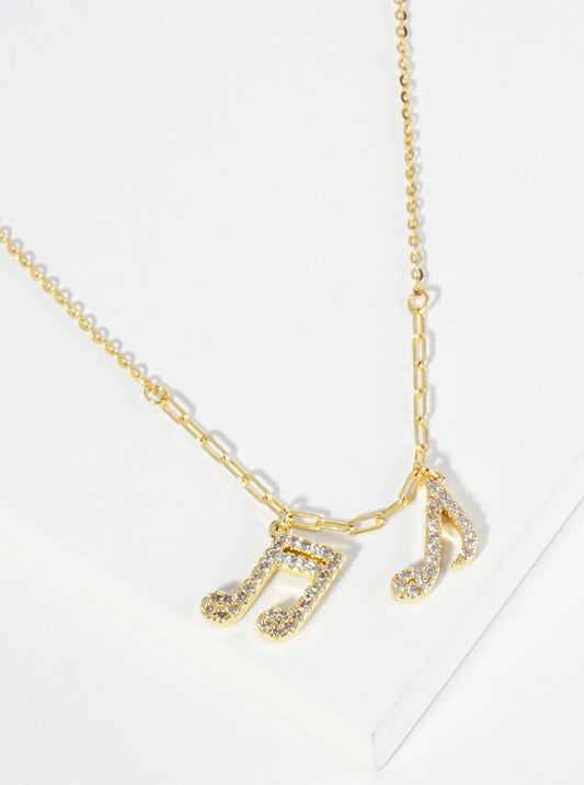 18K Gold Dipped Music Notes Pendant Cubic Zirconia Necklace