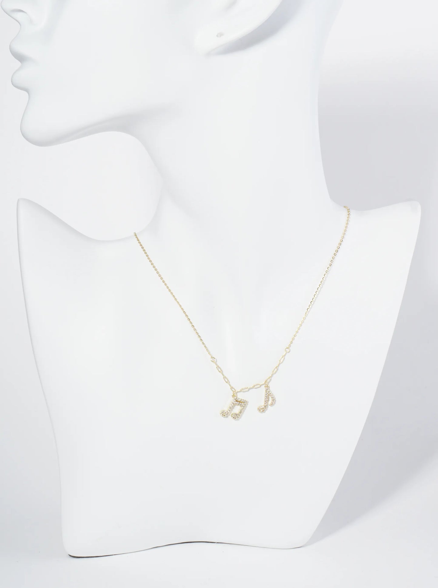 18K Gold Dipped Music Notes Pendant Cubic Zirconia Necklace