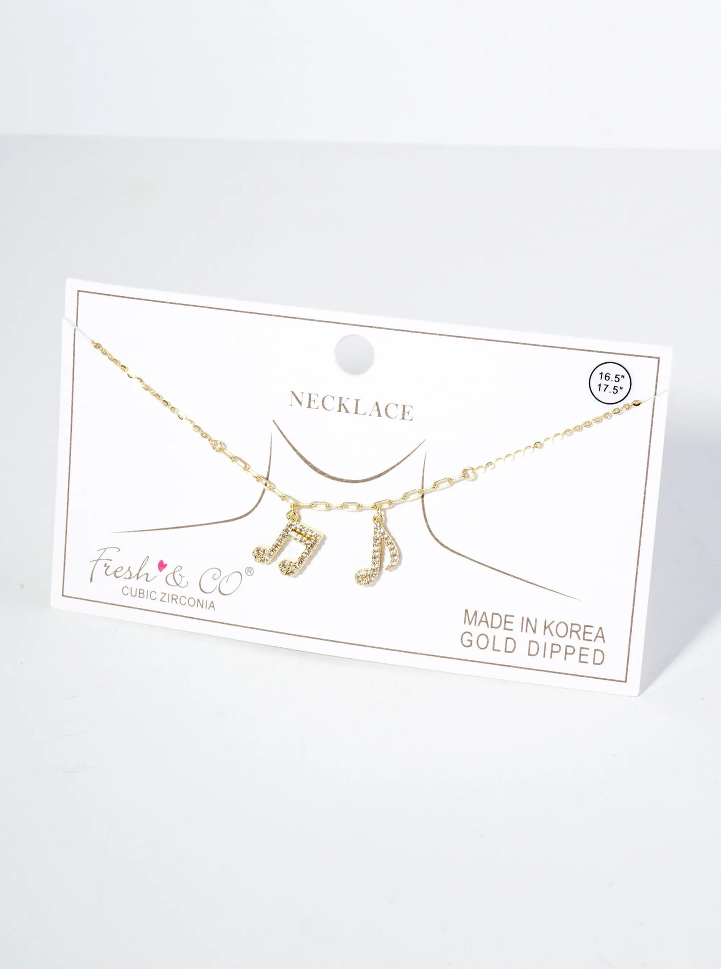 18K Gold Dipped Music Notes Pendant Cubic Zirconia Necklace