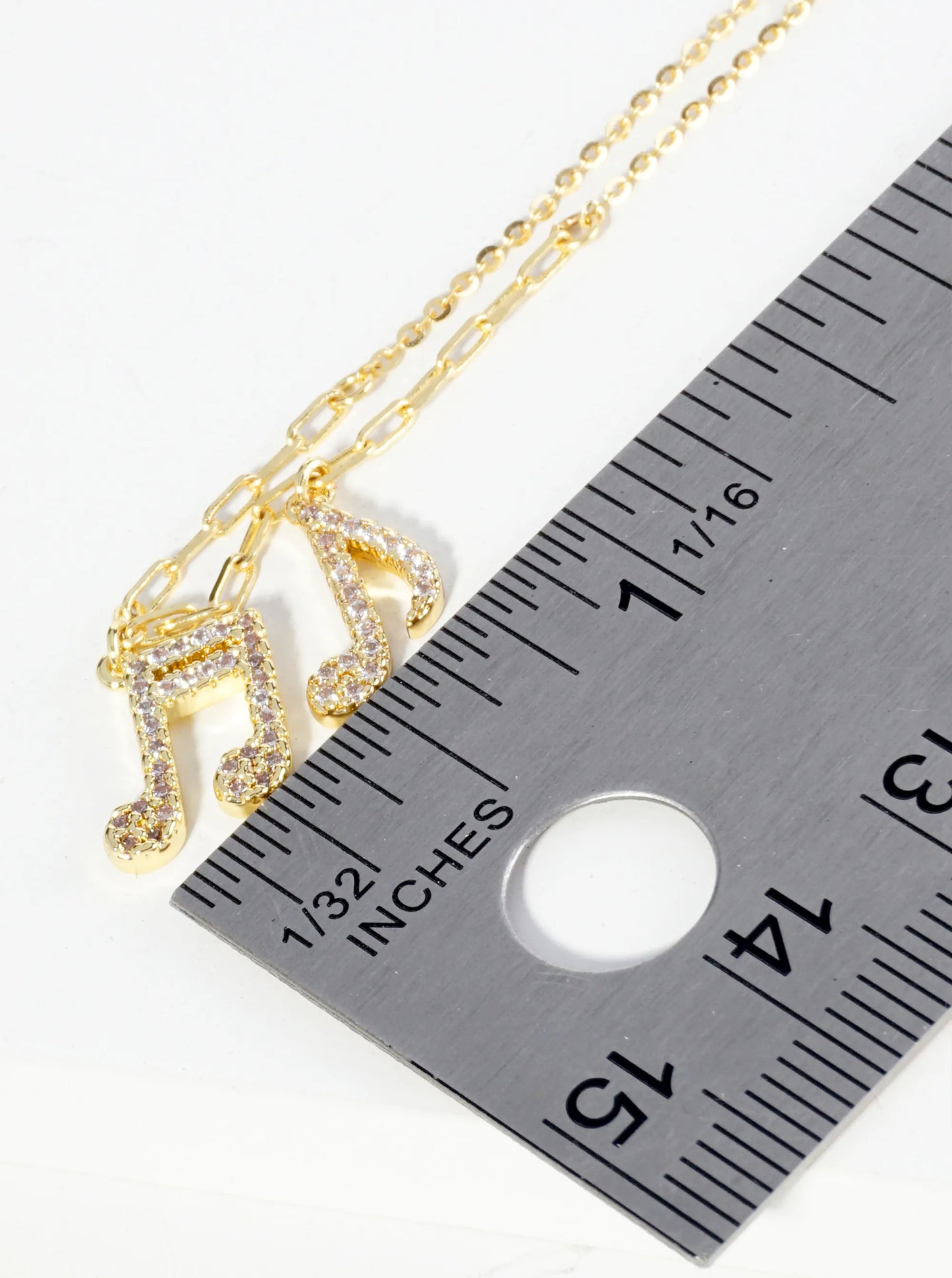 18K Gold Dipped Music Notes Pendant Cubic Zirconia Necklace