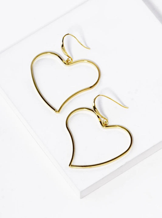 18K Gold Dipped Organic Wire Heart Drop Lightweight Earrings