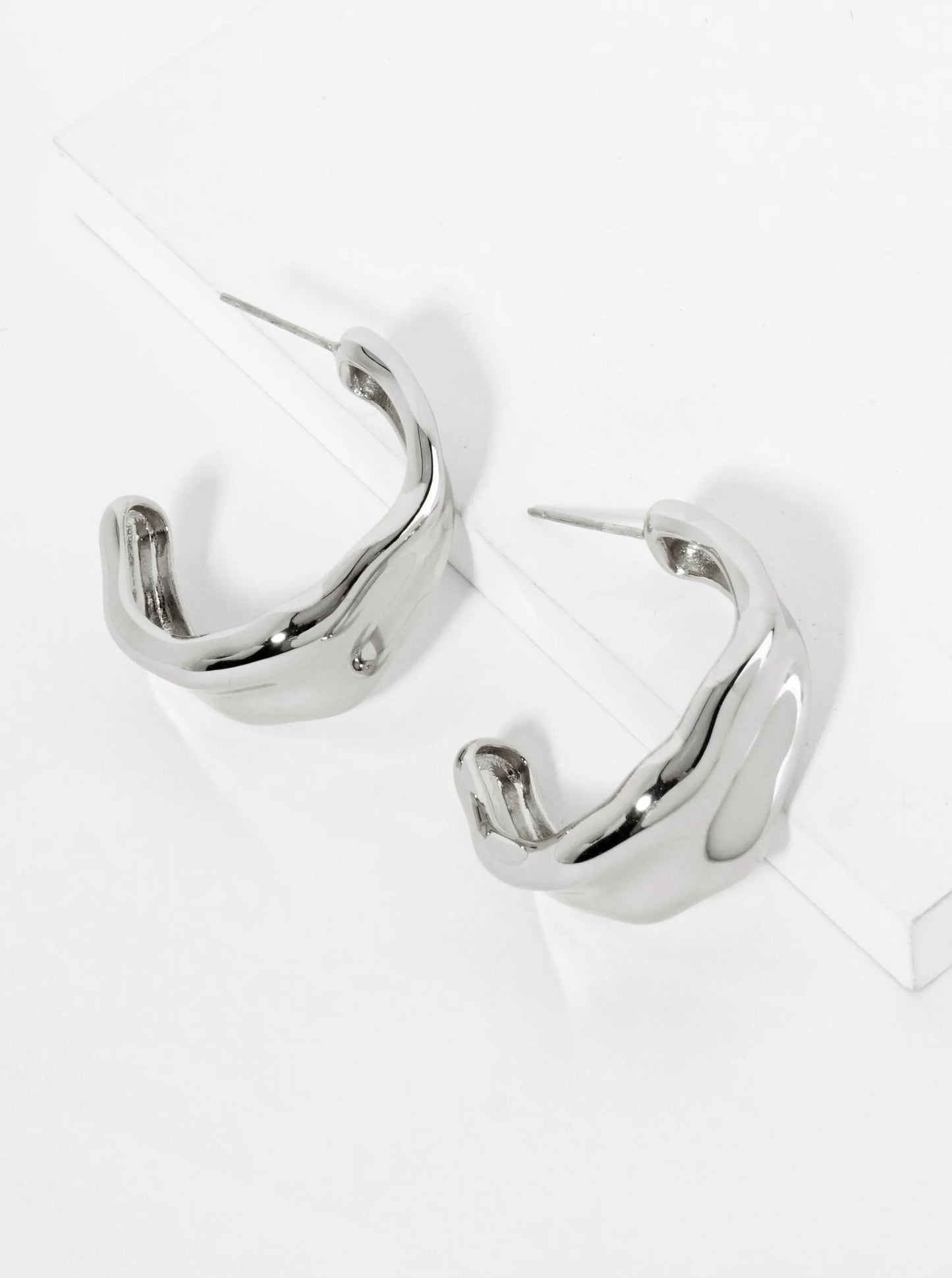 18K Gold Dipped Organically Shaped 30mm Open Hoop Earrings