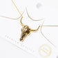 18K Gold Dipped Pattern Engraved Bull Head Pendant Necklace