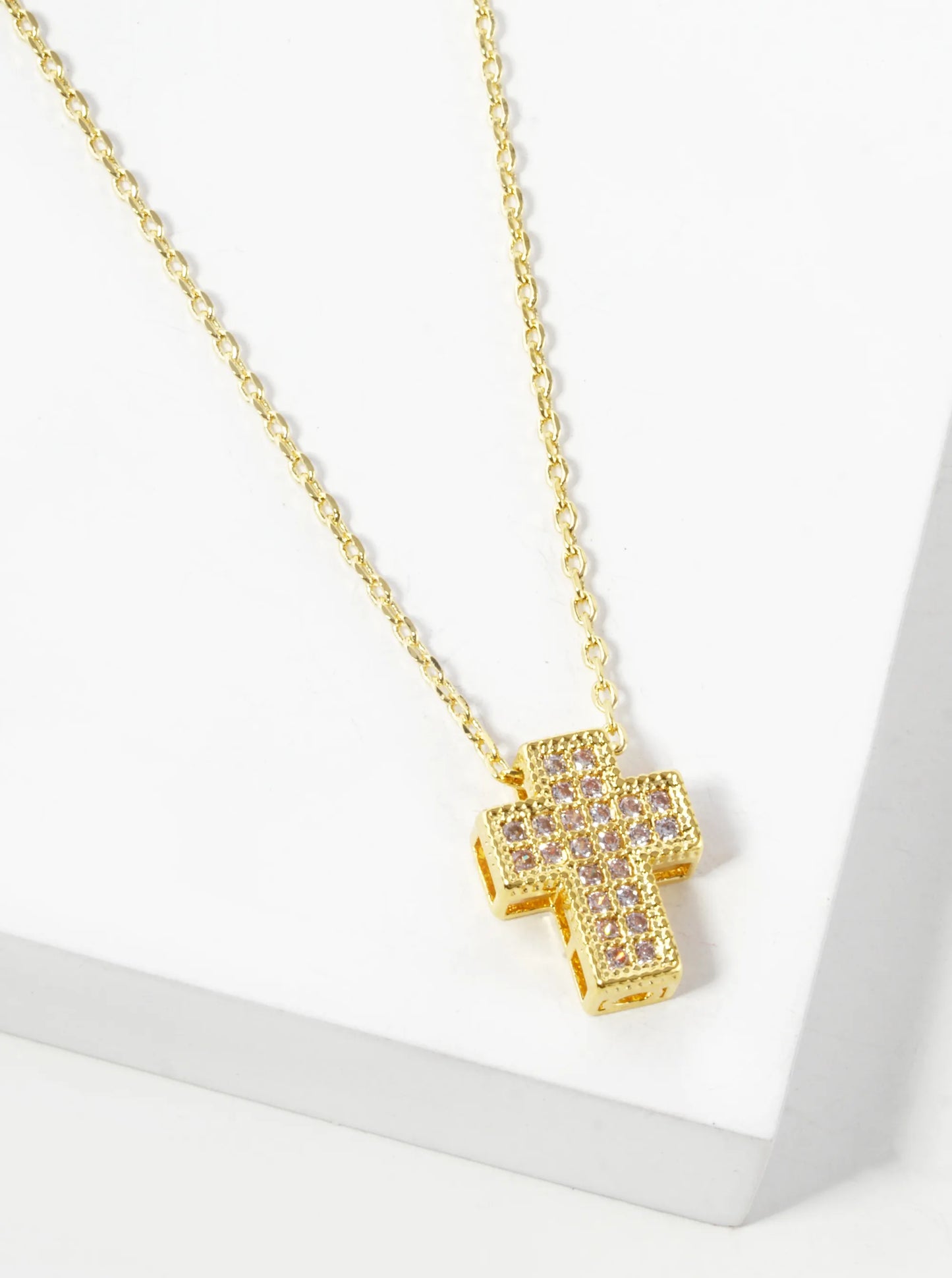 18K Gold Dipped Pave Cubic Zirconia 11mm Cross Pendant Necklace