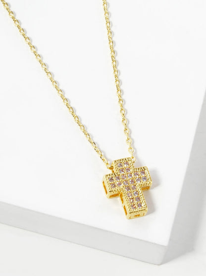 18K Gold Dipped Pave Cubic Zirconia 11mm Cross Pendant Necklace