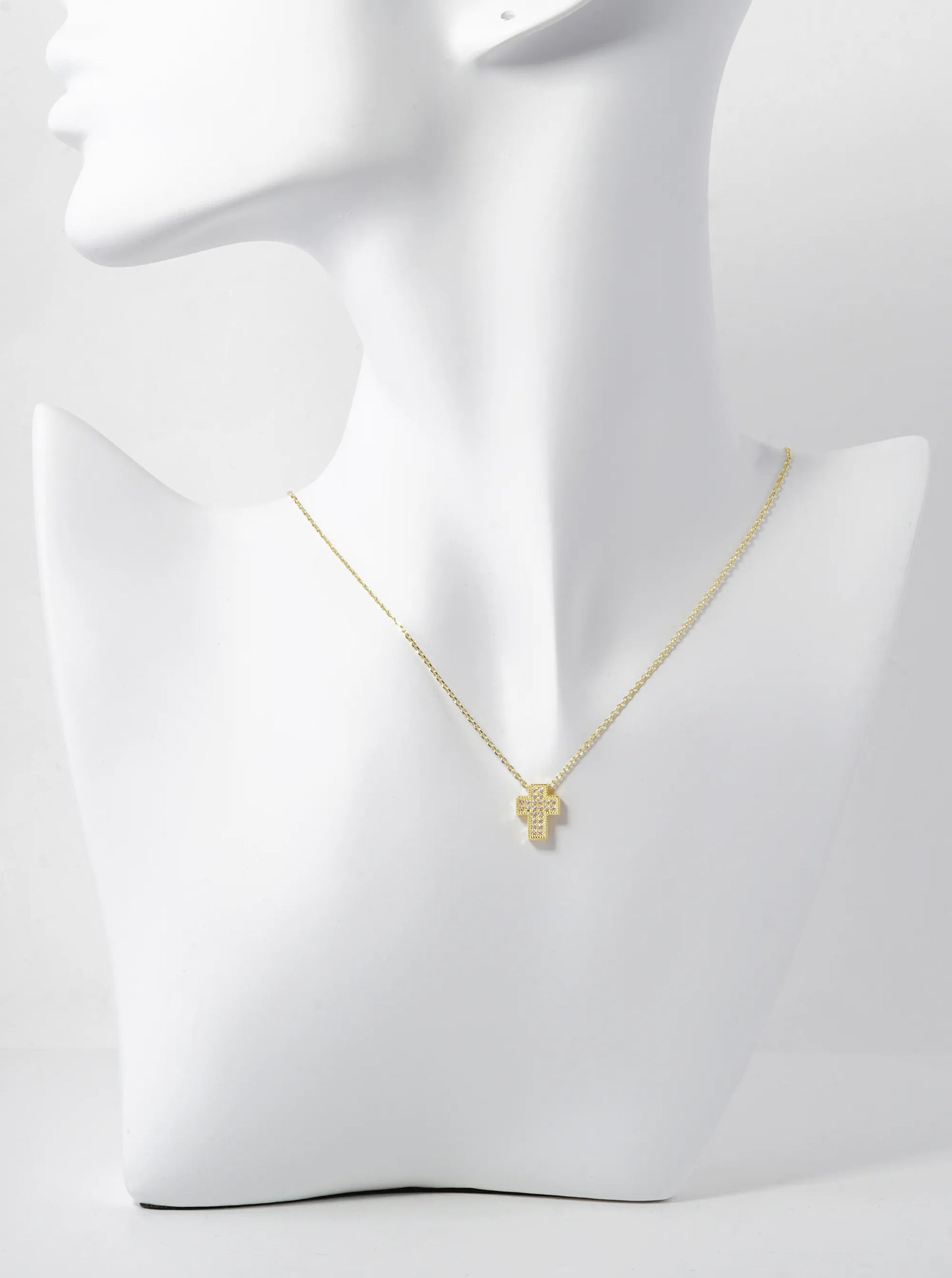 18K Gold Dipped Pave Cubic Zirconia 11mm Cross Pendant Necklace