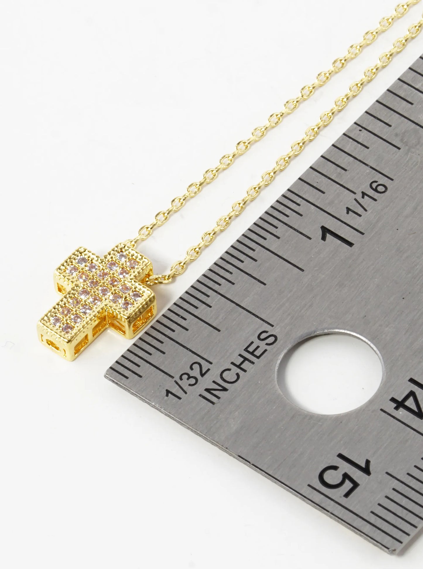 18K Gold Dipped Pave Cubic Zirconia 11mm Cross Pendant Necklace