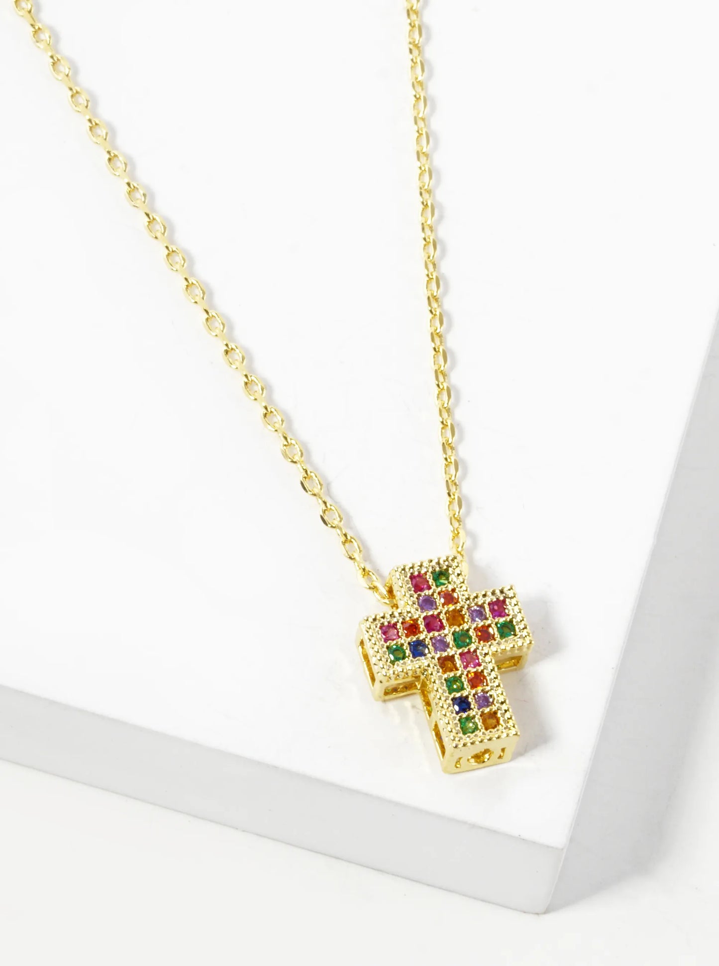 18K Gold Dipped Pave Cubic Zirconia 11mm Cross Pendant Necklace