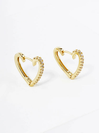 18K Gold Dipped Pave Cubic Zirconia 15mm Heart Huggie Hoop Earrings