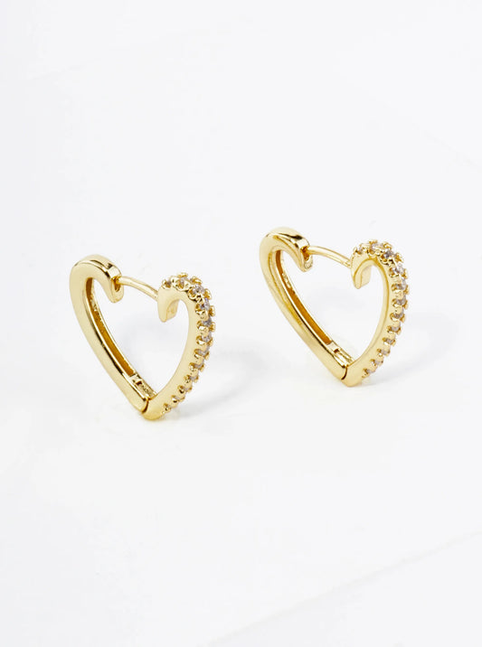 18K Gold Dipped Pave Cubic Zirconia 15mm Heart Huggie Hoop Earrings