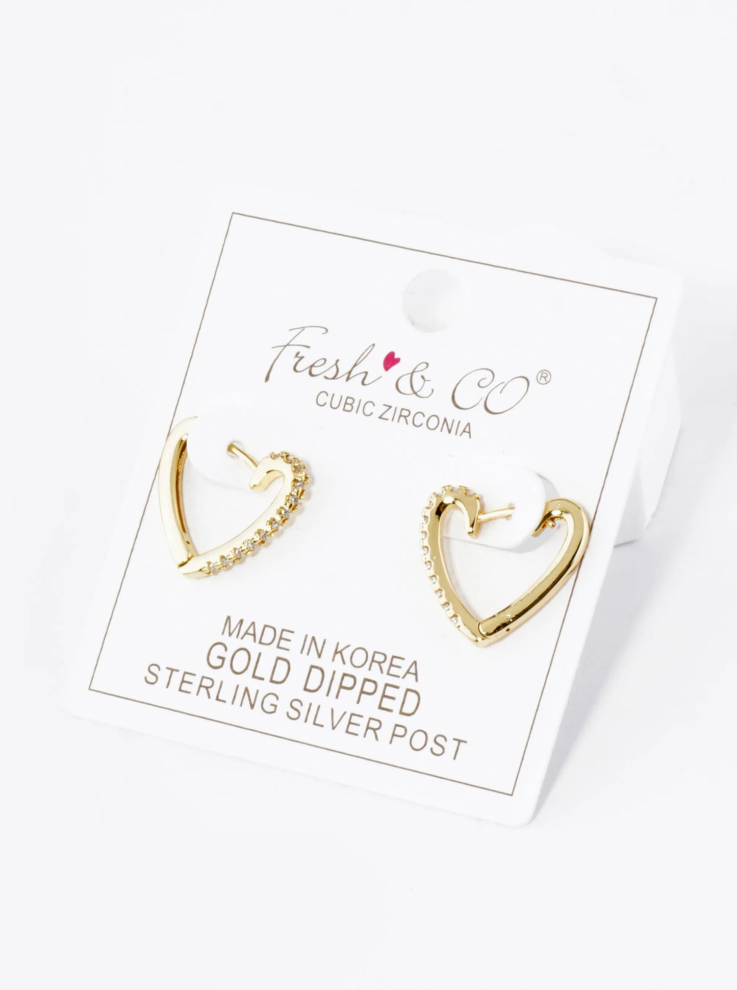 18K Gold Dipped Pave Cubic Zirconia 15mm Heart Huggie Hoop Earrings