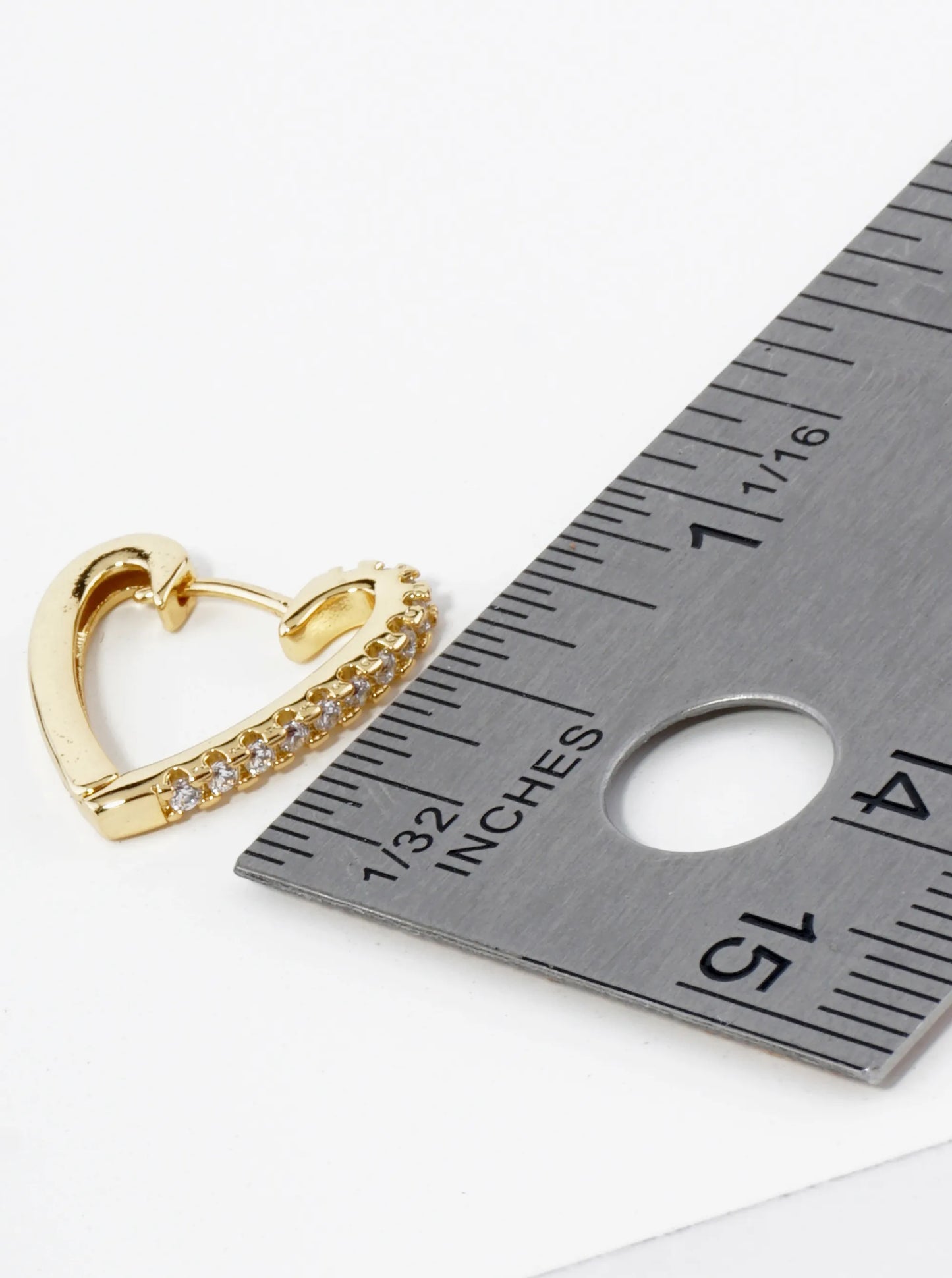 18K Gold Dipped Pave Cubic Zirconia 15mm Heart Huggie Hoop Earrings