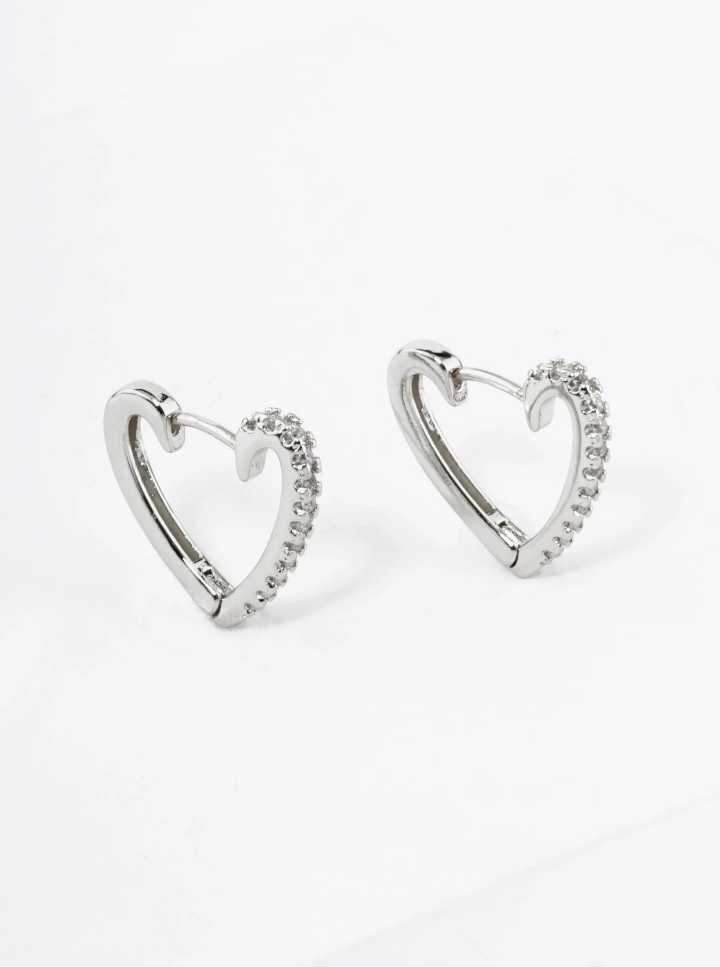 18K Gold Dipped Pave Cubic Zirconia 15mm Heart Huggie Hoop Earrings