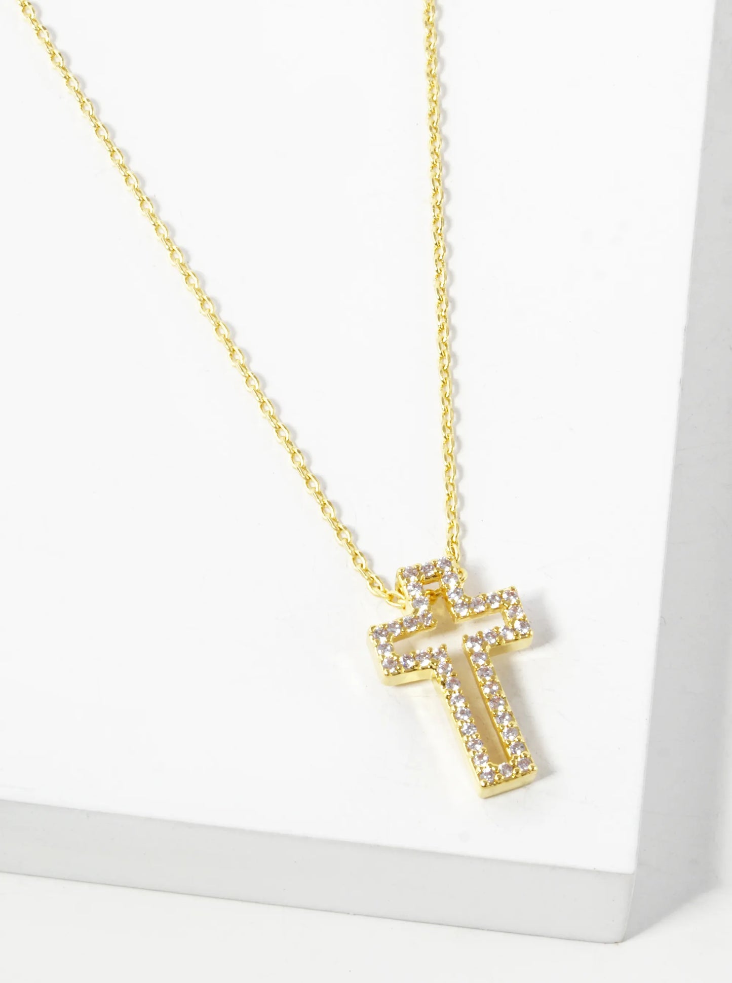 18K Gold Dipped Pave Cubic Zirconia 16mm Cross Pendant Necklace