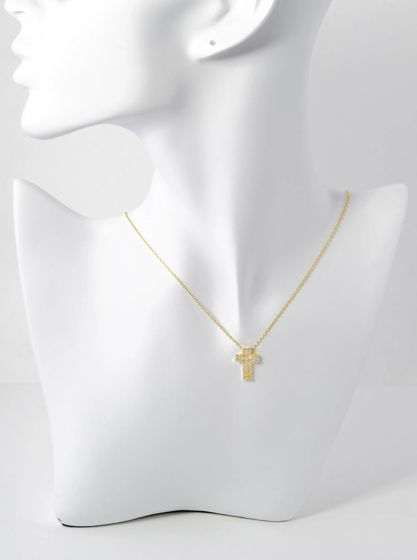 18K Gold Dipped Pave Cubic Zirconia 16mm Cross Pendant Necklace