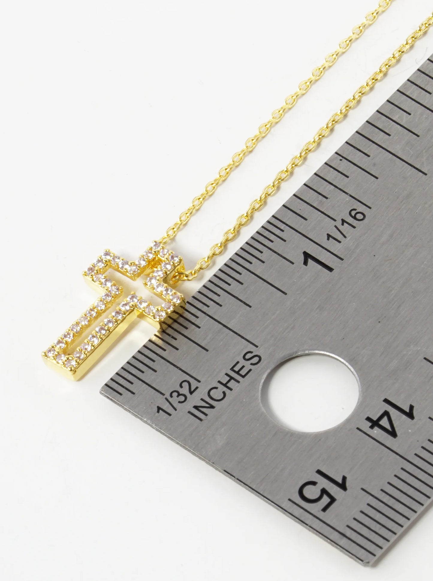 18K Gold Dipped Pave Cubic Zirconia 16mm Cross Pendant Necklace