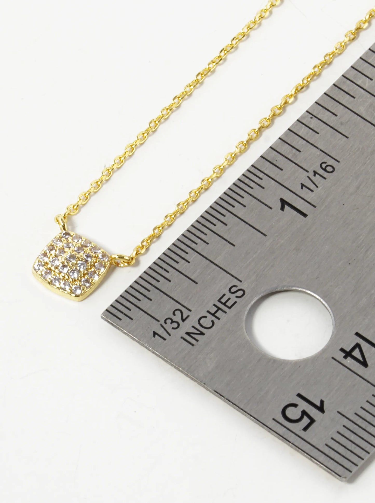18K Gold Dipped Pave Cubic Zirconia 6mm Square Pendant Necklace