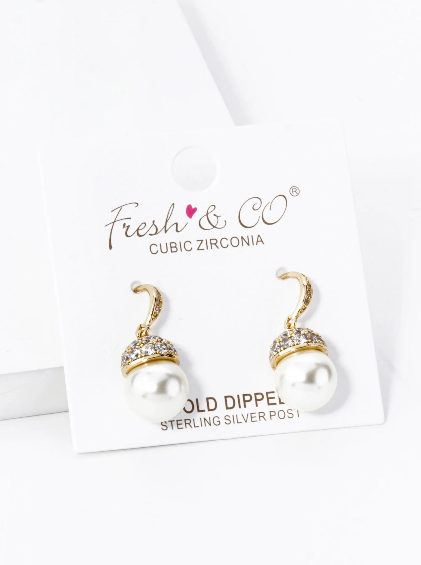 18K Gold Dipped Pave Cubic Zirconia 8mm Pearl Drop Dangle Earrings