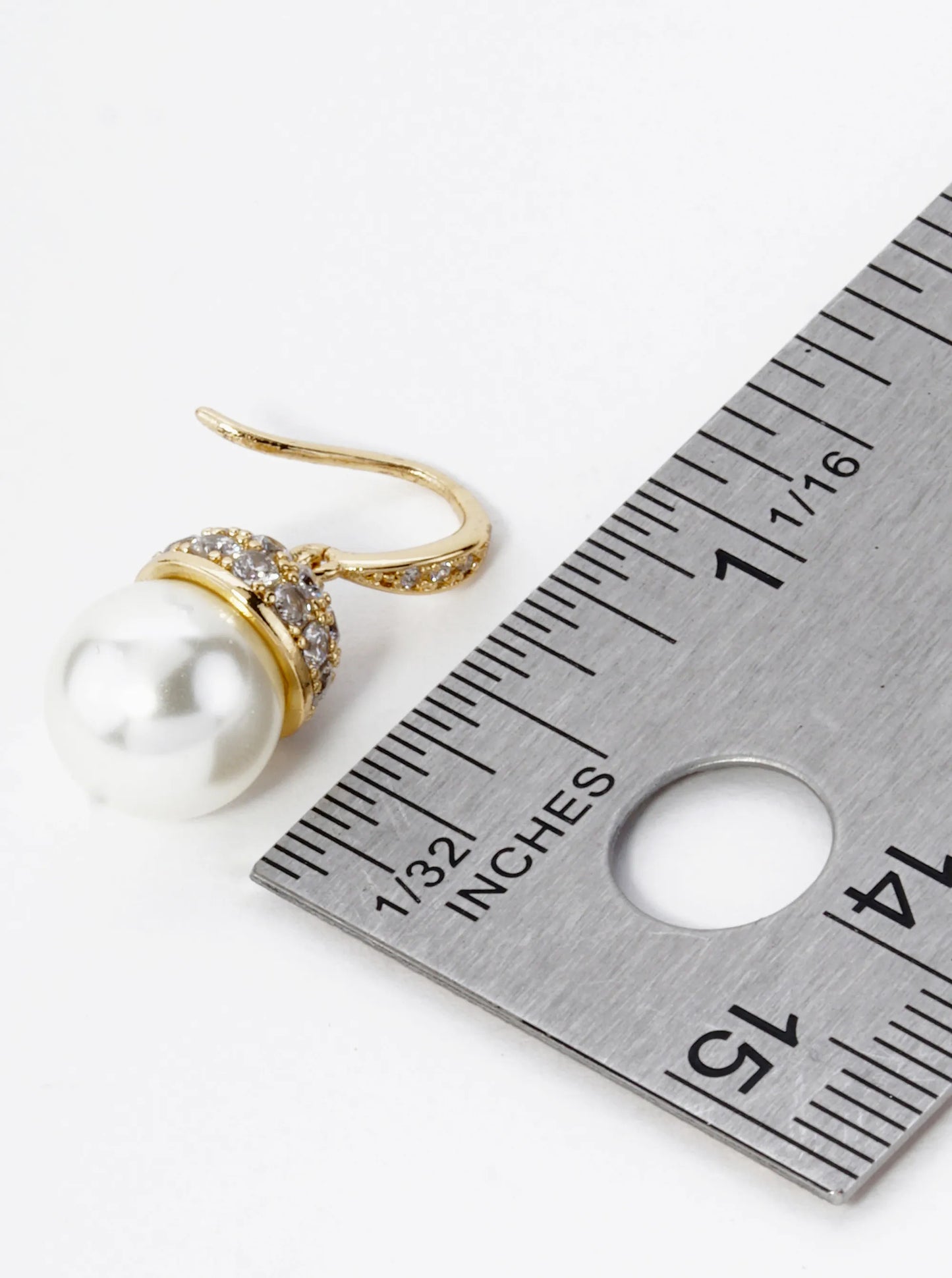 18K Gold Dipped Pave Cubic Zirconia 8mm Pearl Drop Dangle Earrings