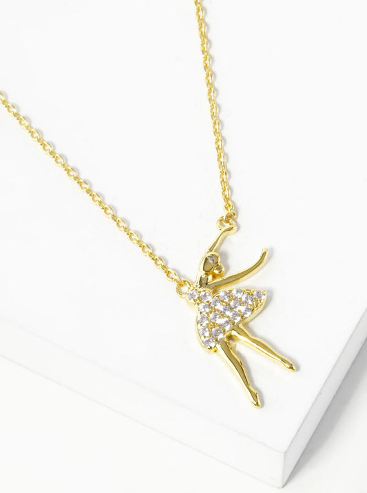 18K Gold Dipped Pave Cubic Zirconia Ballerina Pendant Necklace