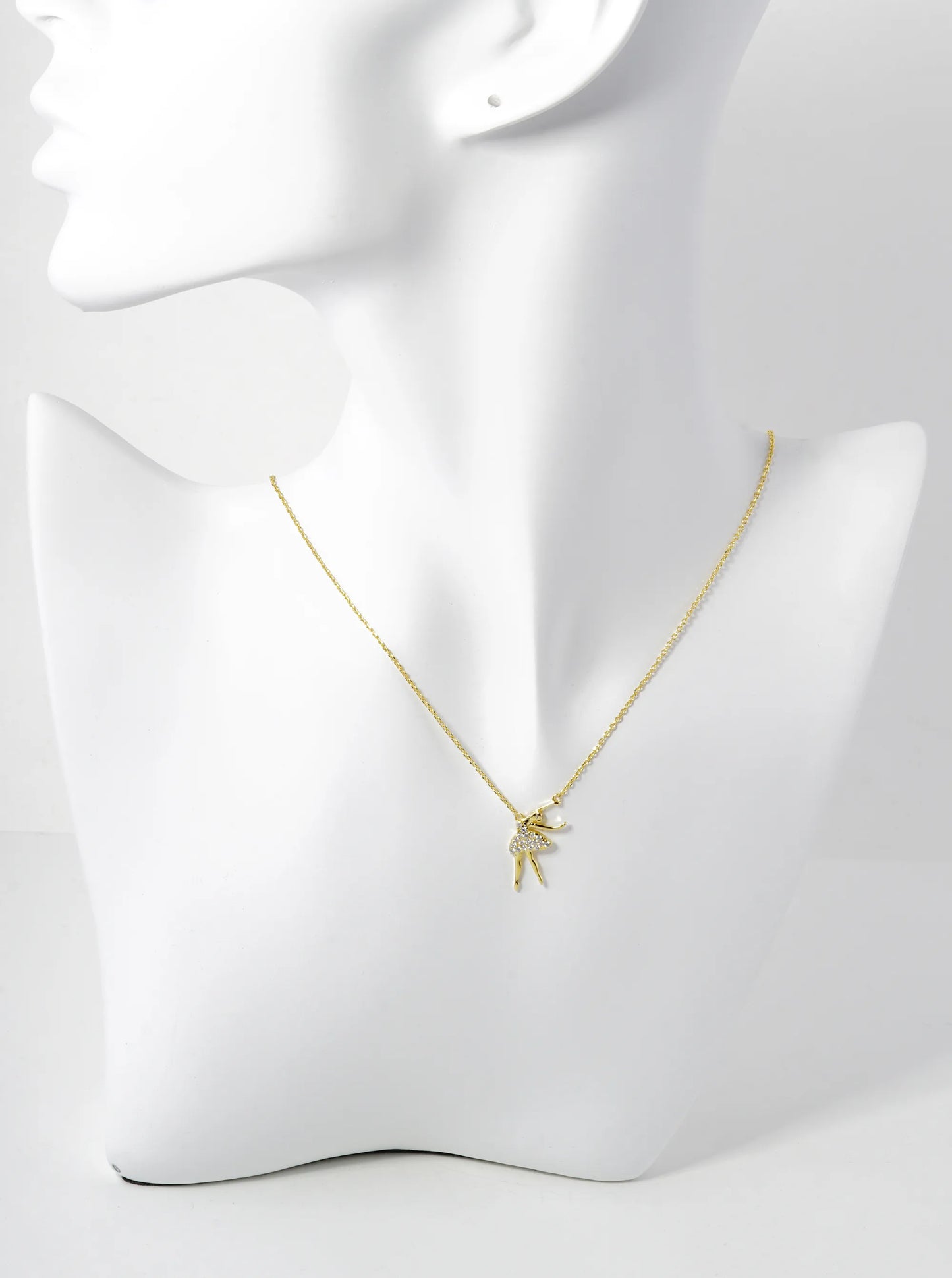 18K Gold Dipped Pave Cubic Zirconia Ballerina Pendant Necklace